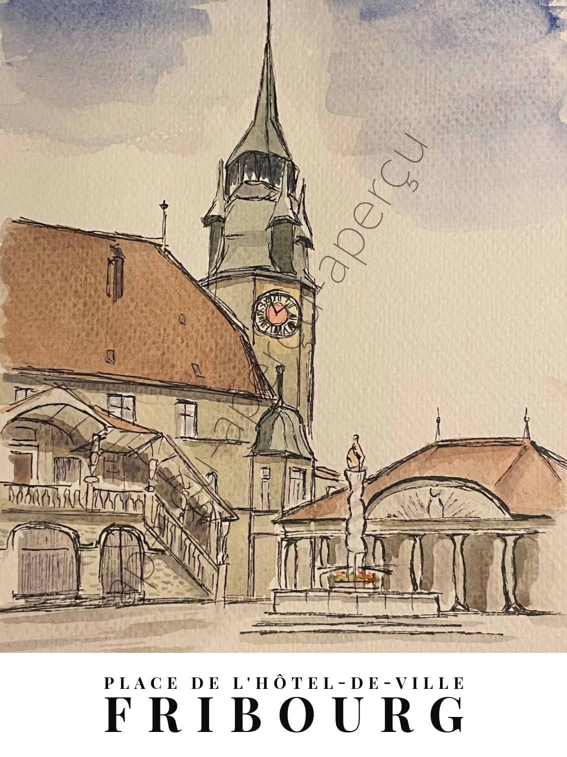 Affiche_Fribourg_Place de l'Hôtel de Ville La Place de l'Hôtel-de-Ville
