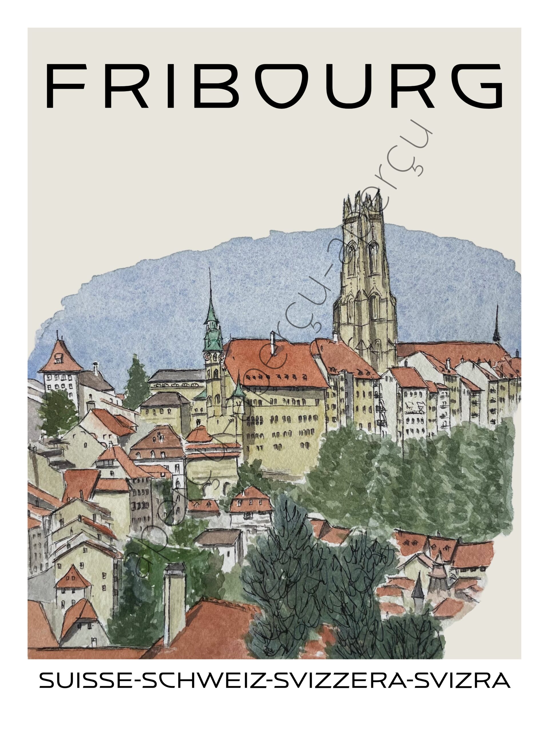 Affiche_Fribourg_Suisse Quartier de l'Auge